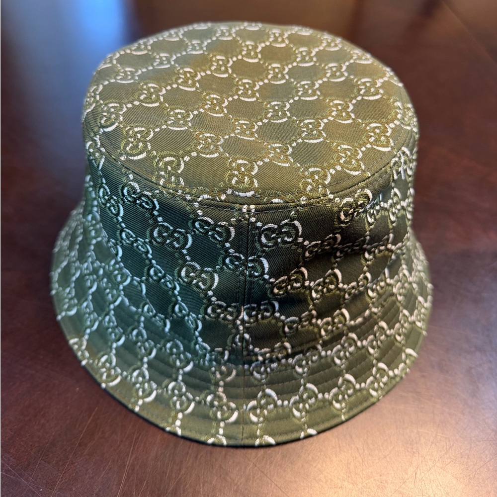 New Authentic Gucci GG Logo Bucket Hat Green - Picture 7 of 13